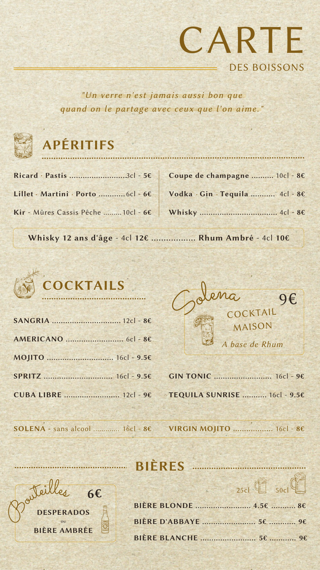 Carte des boissons Les Frangins